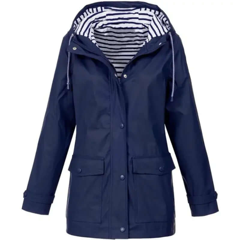 Veste imperméable femme élégante et coupe-vent, idéale pour la pluie et le vent, style mode féminine.