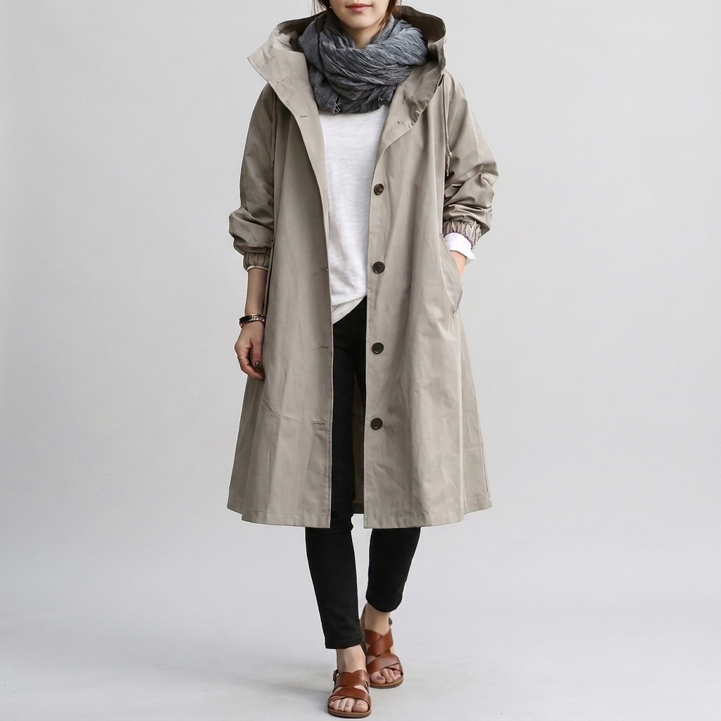 Veste imperméable femme élégante, coupe oversize, protection pluie printemps/automne. Mode décontractée chic.