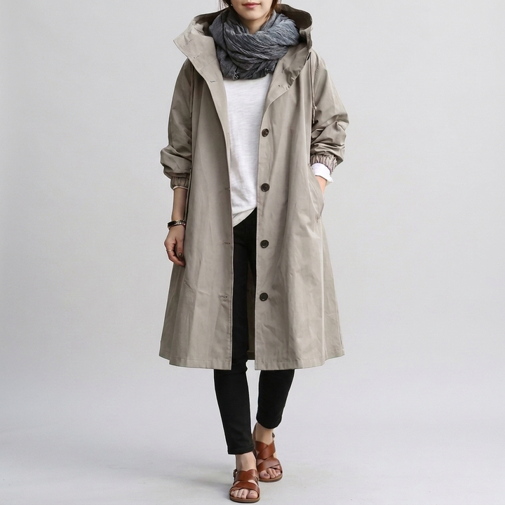 Veste imperméable femme élégante, coupe oversize, protection pluie printemps/automne. Mode décontractée chic.