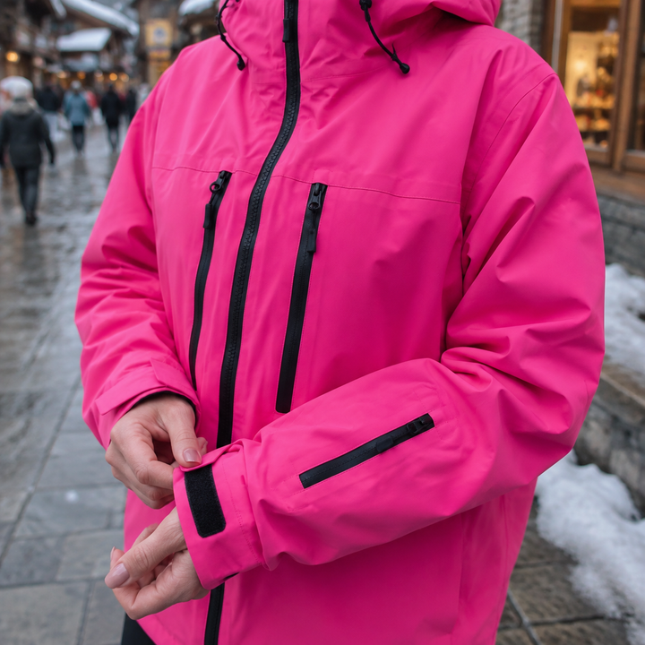 Veste de ski unisexe en action, isolante et confortable, pour profiter pleinement de la montagne en hiver.