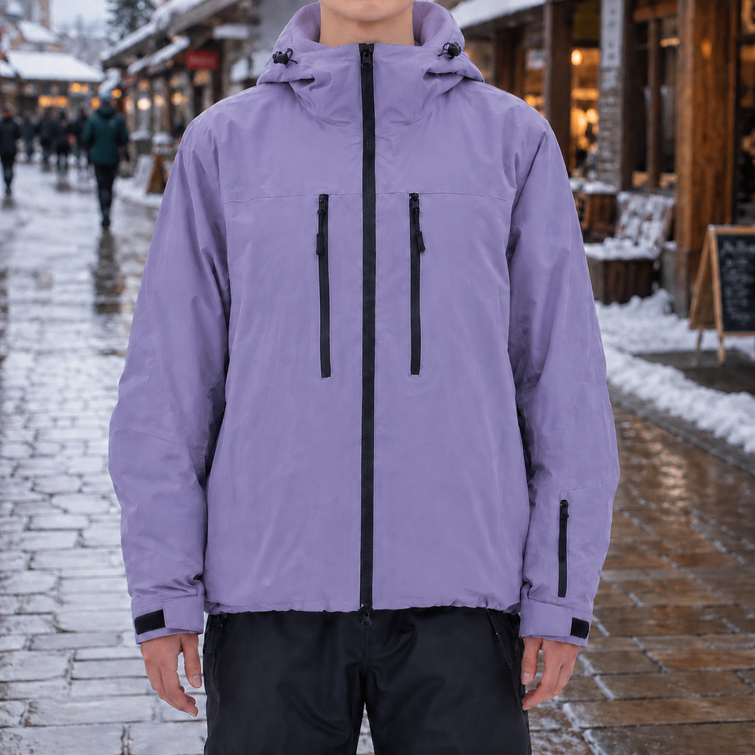 Veste unisexe chaude à capuche pour sports d'hiver. Idéale ski, snowboard, randonnée. Coupe-vent et confort.