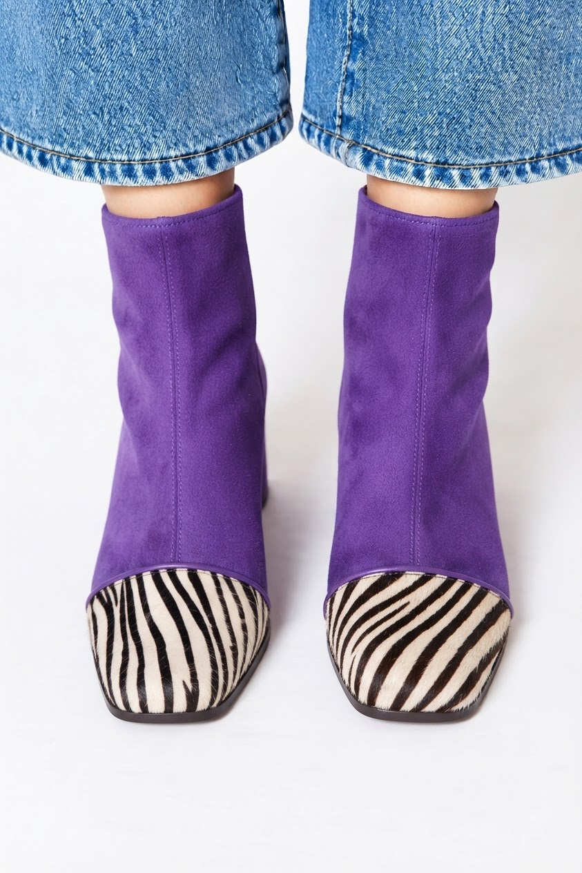 Vue frontale des bottes pour femmes. Talon bloc, bout carré, brun foncé. Look sophistiqué.