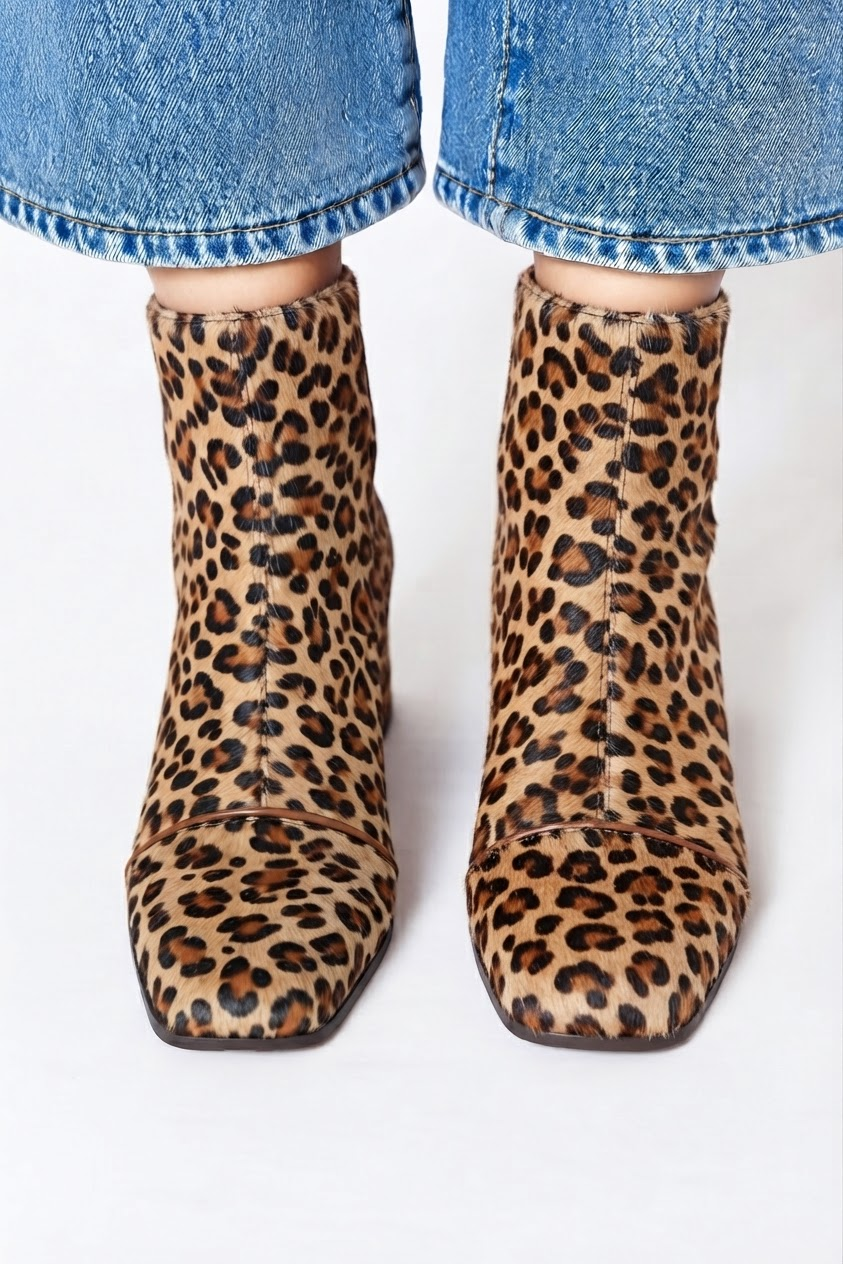 Matière des bottes femme brun foncé. Talon carré, bout carré. Qualité supérieure et confort.