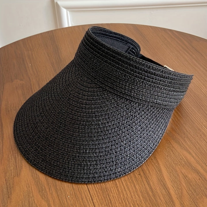 Visière femme noire, pliable et large bord pour une protection solaire anti-UV. Parfaite pour l'été et la plage.