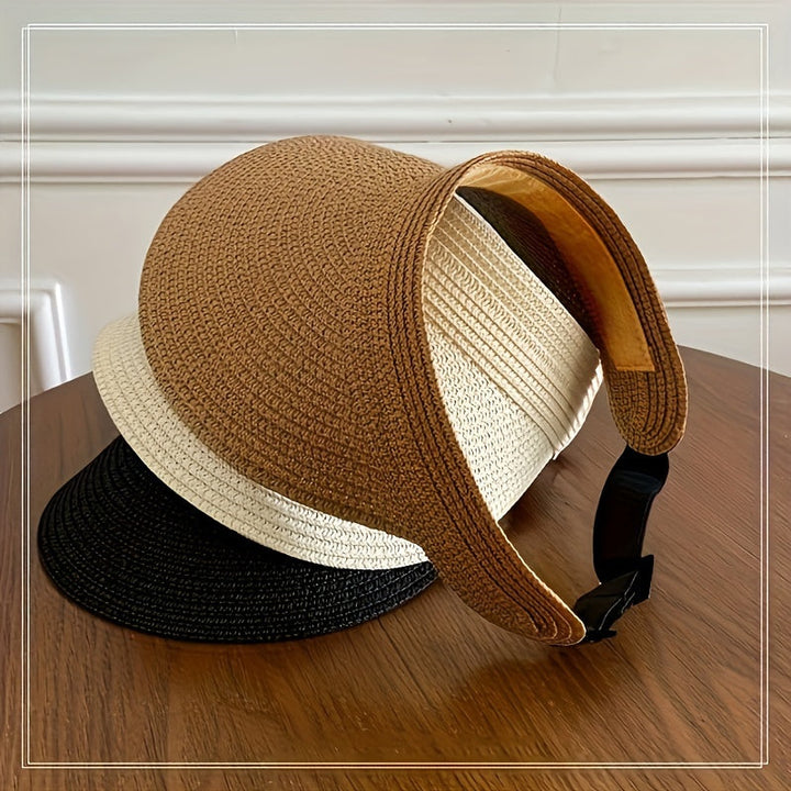 Visière anti-UV femme, large bord pliable, essentielle pour la protection solaire élégante en été et à la plage.