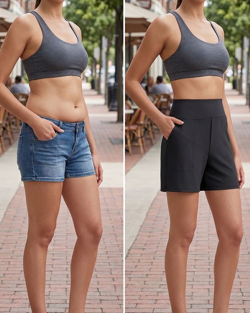 Short femme décontracté-chic, taille haute, confortable et pratique avec ses poches profondes.