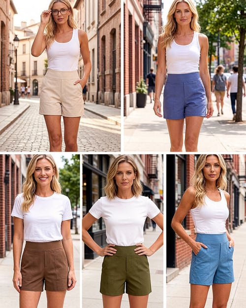Short femme pour le quotidien ou les vacances, taille haute, ultra-confortable avec poches profondes.