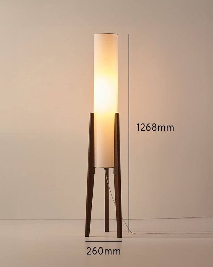 Lampe sur pied élégante en bois de noyer. Luminaire de salon avec éclairage doux et moderne.