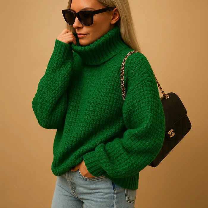 Vêtement chaud femme : Pull col roulé Hyacinth. Élégant et décontracté, un essentiel mode pour l'hiver.