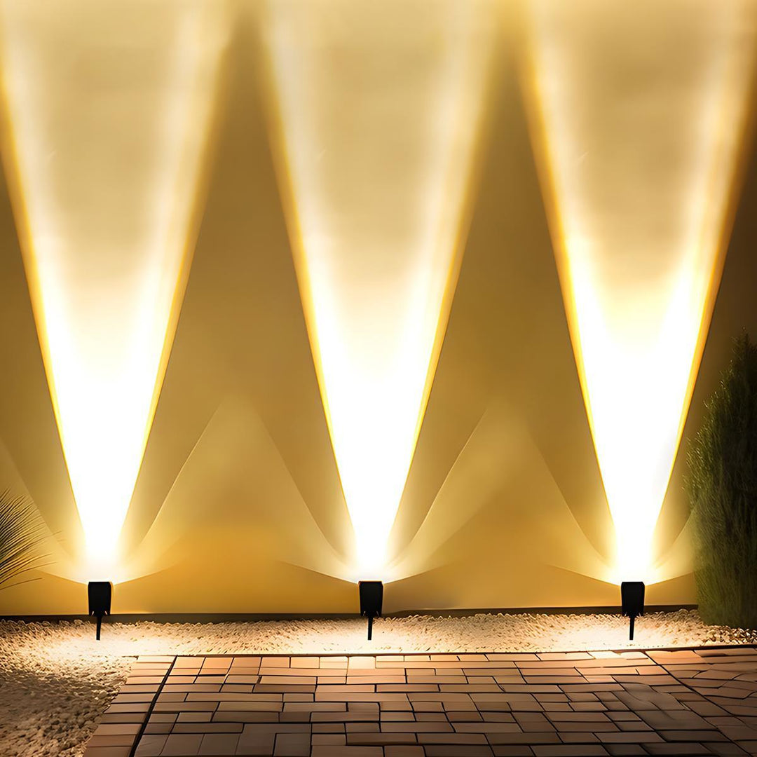 Éclairage de jardin sans fil rechargeable, spot solaire LED pour décoration extérieure moderne.