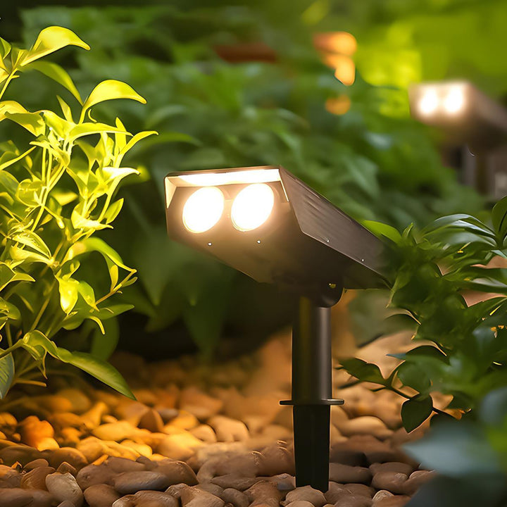 Spot solaire LED rechargeable, éclairage de jardin sans fil, installation facile, design moderne.