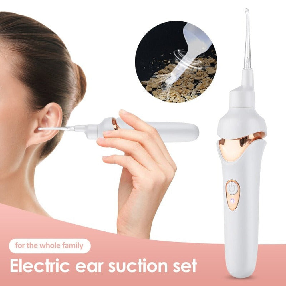 Illustration de l'appareil rechargeable pour l'hygiène des oreilles, avec ses accessoires de nettoyage inclus.