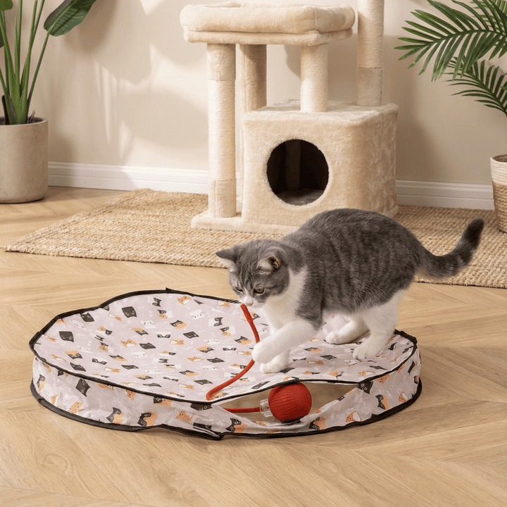 Tapis de jeu interactif pour chat de 70 cm avec balles, stimulant l'exercice et le jeu.