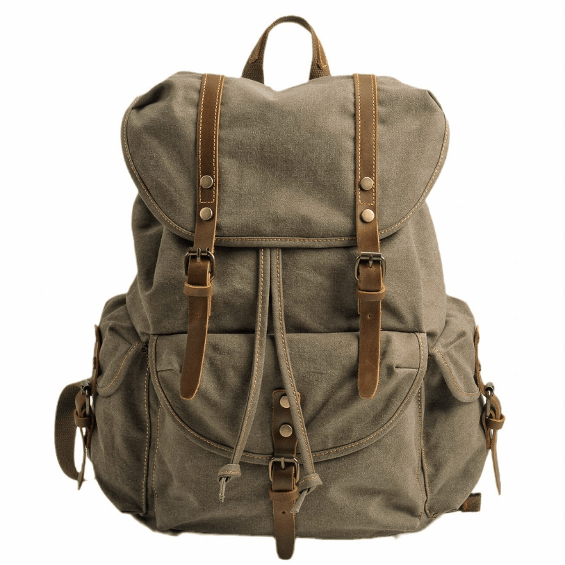Sac à dos militaire unisexe en toile, polyvalent pour randonnée, camping, voyage ou utilisation quotidienne.
