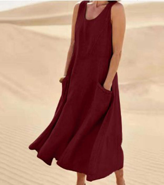 Robe d'été femme, style décontracté moderne avec poches fonctionnelles pour un look facile.