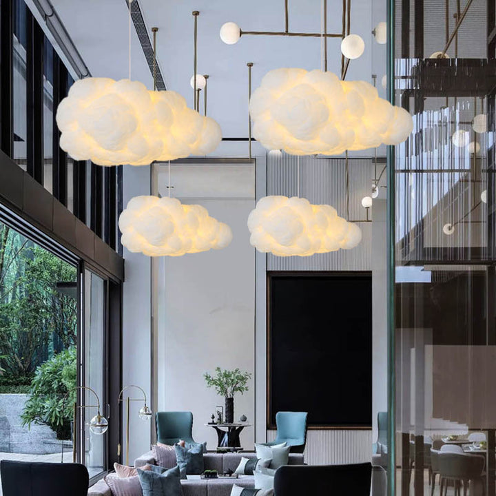 Éclairage LED doux, lampe suspendue nuage rêveur. Idéal pour décoration chambre enfant style scandinave.