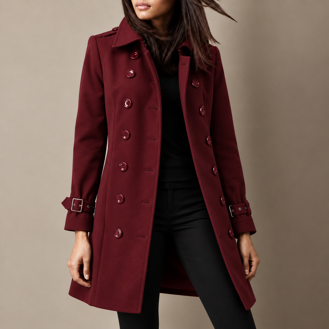 Trench femme élégant, long et ajusté, double boutonnage. Idéal pour un style mode et professionnel en automne.