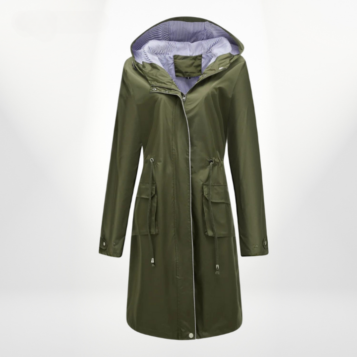 Veste de pluie Freida femme, résistante à l'eau, avec capuche. Idéale pour les averses de printemps et d'automne.
