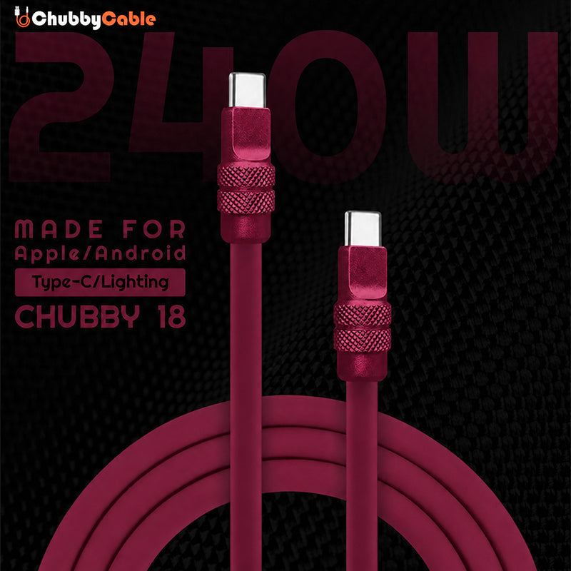 Câble USB-C 240W anodisé CHUBBYCABLE, charge rapide pour téléphones et tablettes.