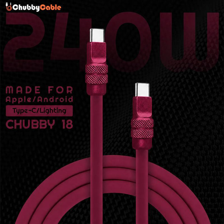 Câble USB-C 240W anodisé CHUBBYCABLE, charge rapide pour téléphones et tablettes.