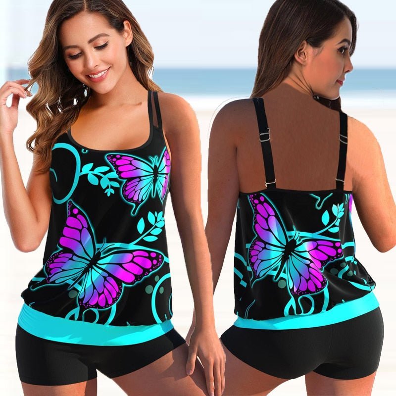 Tankini de natation grande taille femme, design élégant pour la piscine et la mer.