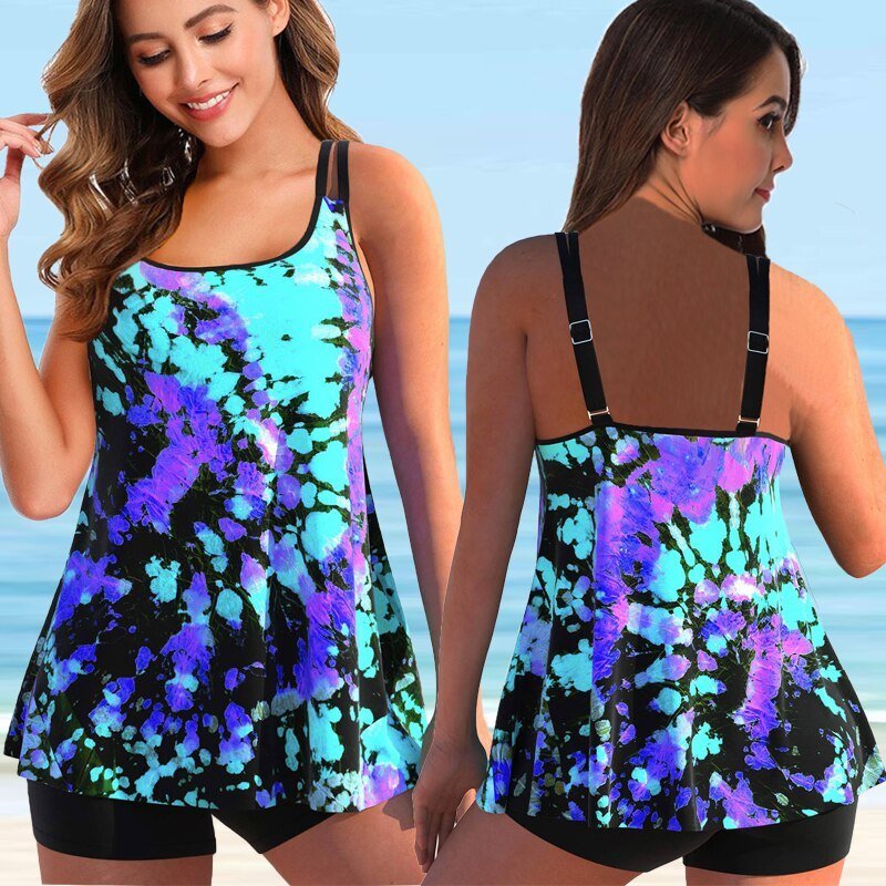 Maillot de bain tankini estival grande taille, confort et élégance assurés pour la plage.