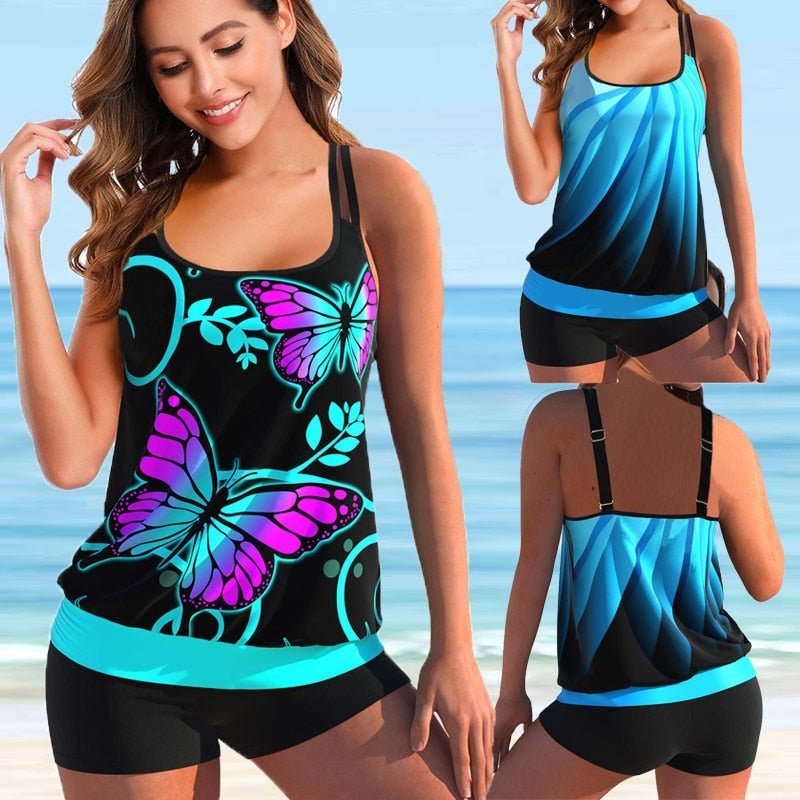 Magnifique tankini grande taille femme, maillot de bain élégant pour les vacances d'été.
