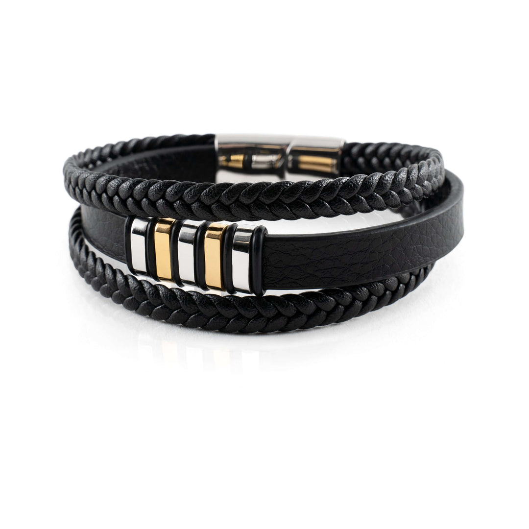 Bracelet homme vintage-chic en cuir tressé, design moderne, fermoir magnétique acier inoxydable.