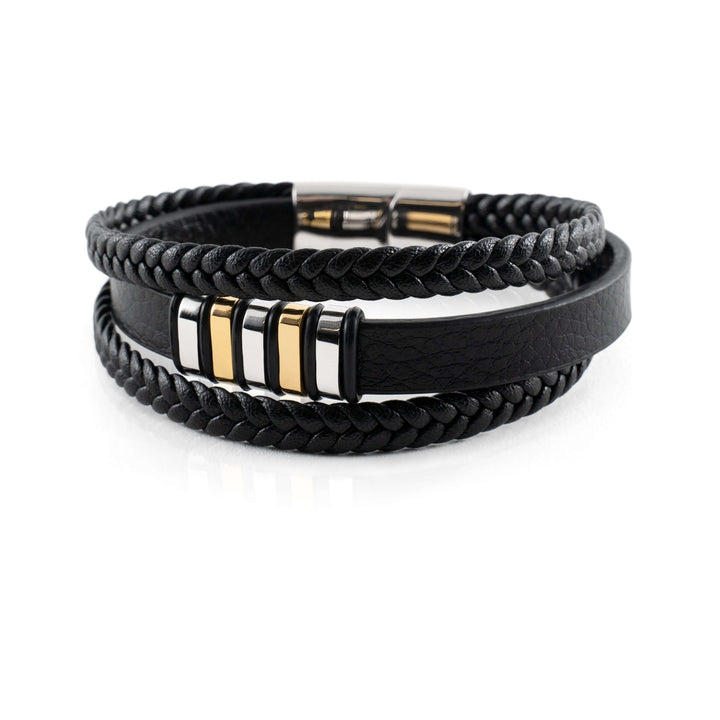 Bracelet homme vintage-chic en cuir tressé, design moderne, fermoir magnétique acier inoxydable.